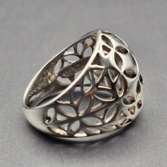 NF Sterling Silver Dome Ring Size 7 Star Cutouts Thailand Latticework 5.09g - Picture 5 of 9
